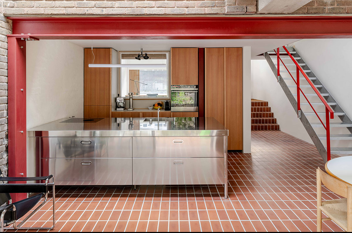 Elemental House by Archmongers has Staffs red quarry tiles throughout the ground floor